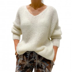Pull blanc ,encolure V,...