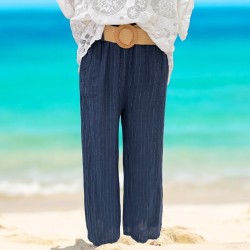 Pantalon ligné lin et ceinture