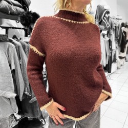 Pull couture bordeau, col...