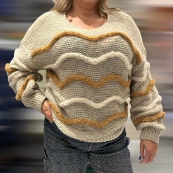Pull ligne vagues, beige...