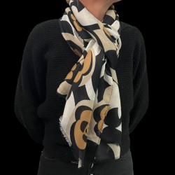 Echarpe fleurs, noir-beige...