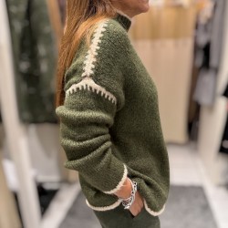 Pull couture kaki, col...