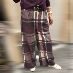 Pantalon quadrillé bordeau...