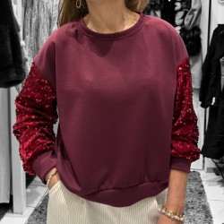 Sweat avec sequins , bordeau