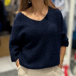Pull  V, alpaga ,bleu marine