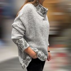 Pull col cheminée, curvy, gris