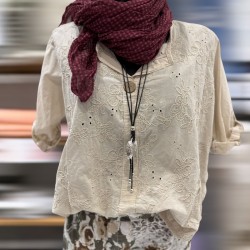 Chemise brodée beige