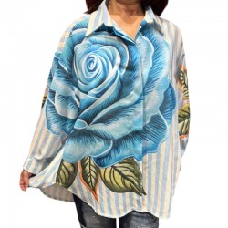 Chemise lignée avec motif Rose