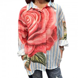 Chemise lignée avec motif rose