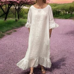 Robe lin ,volants et noeud