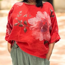 Chemise lin , fleurs