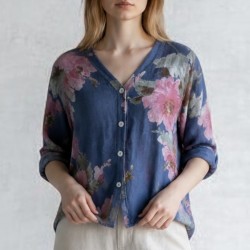 Chemise lin fleurs
